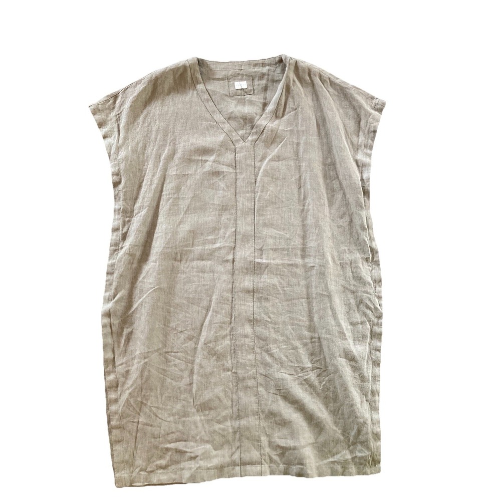Poetry 100% Linen NWOT Lagenlook Coastal Resort Womens 12/14 Green Shirt Dress